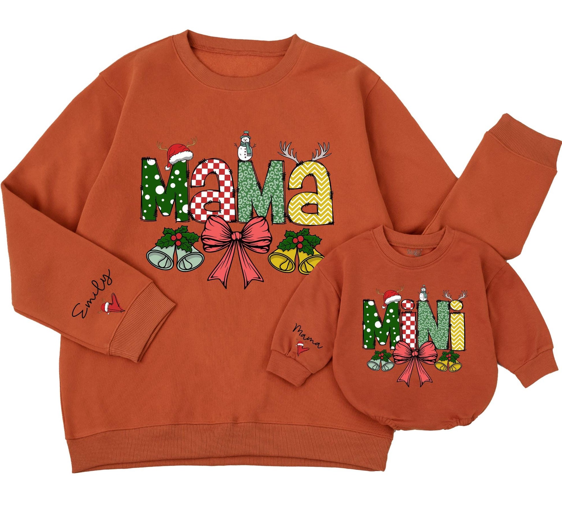 Personalized Mama Mini Matching Christmas Sweatshirts Festive Polka Dot Checks Reindeer Antlers Daughter Kid Outfit Baby Girl Romper Gift