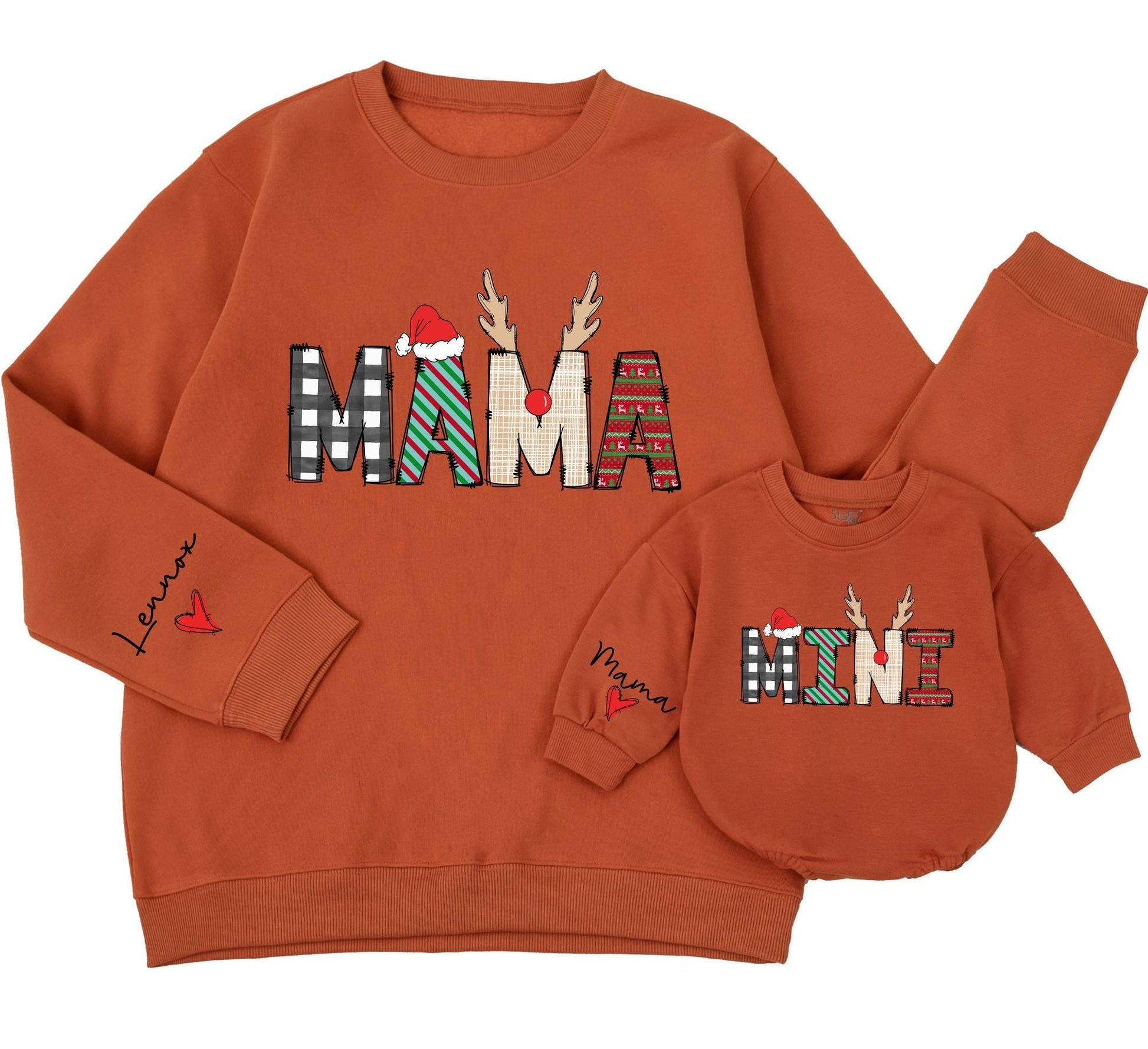Personalized Mama Mini Matching Sweatshirt Set Buffalo Plaid Holiday Outfits Custom Family Christmas Shirts Lennox Heart Sleeve Winter Cute Gift
