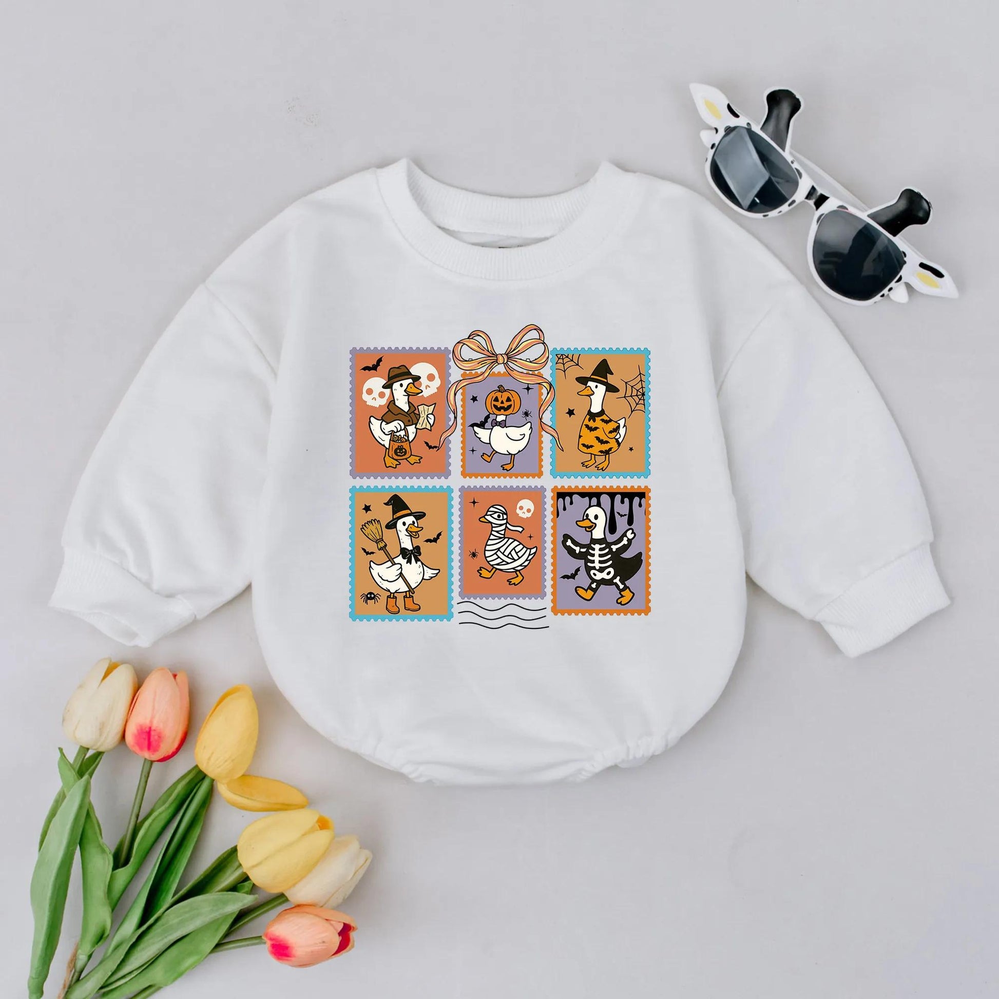 Retro Halloween Goose Bubble Romper Spooky Goose Baby Costume Fall Newborn Outfit Halloween Baby Shower Gift Pumpkin Season Bodysuit