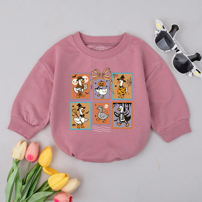 Retro Halloween Goose Bubble Romper Spooky Goose Baby Costume Fall Newborn Outfit Halloween Baby Shower Gift Pumpkin Season Bodysuit