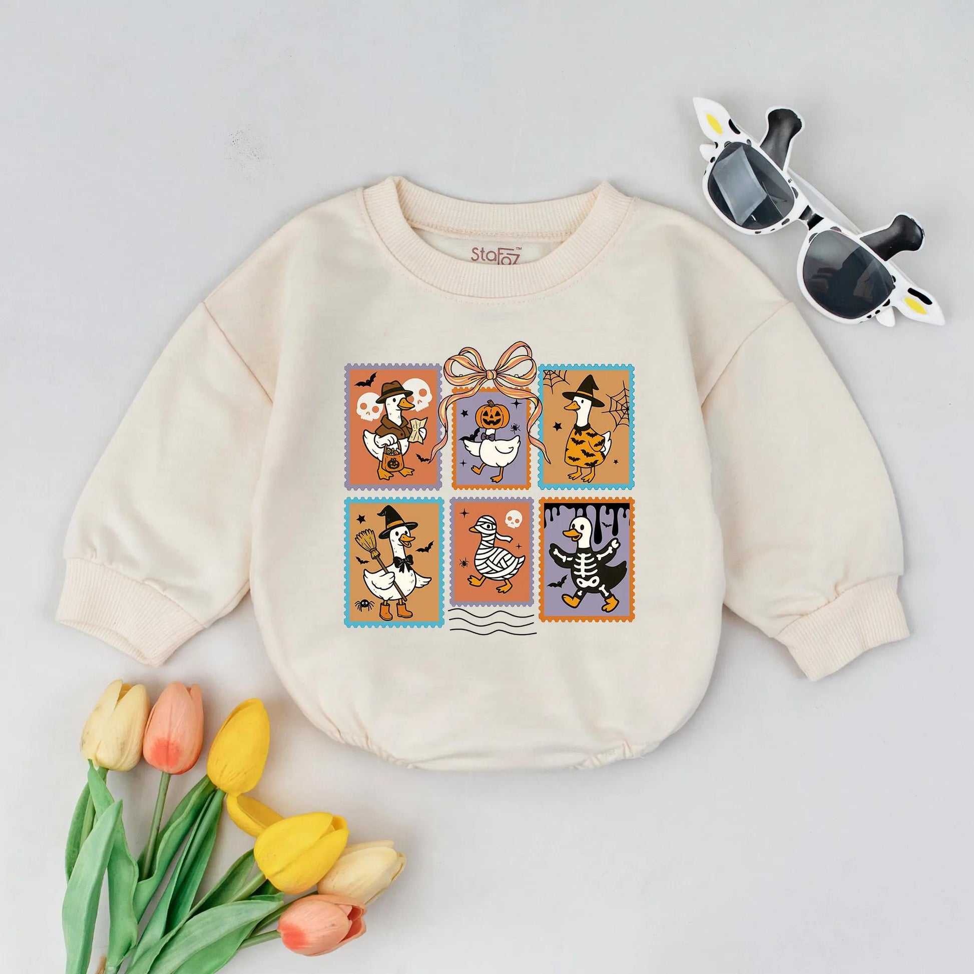 Retro Halloween Goose Bubble Romper Spooky Goose Baby Costume Fall Newborn Outfit Halloween Baby Shower Gift Pumpkin Season Bodysuit