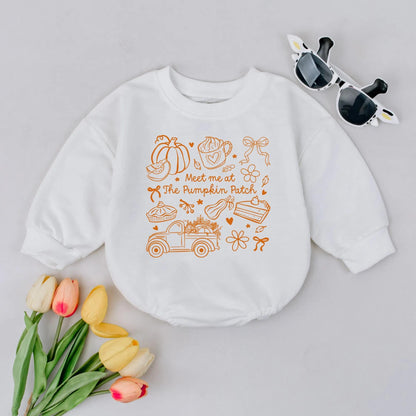 Meet Me at The Pumpkin Patch Bubble Romper Adorable Orange Autumn Baby Clothes Cozy Fall First Thanksgiving Gift Infant