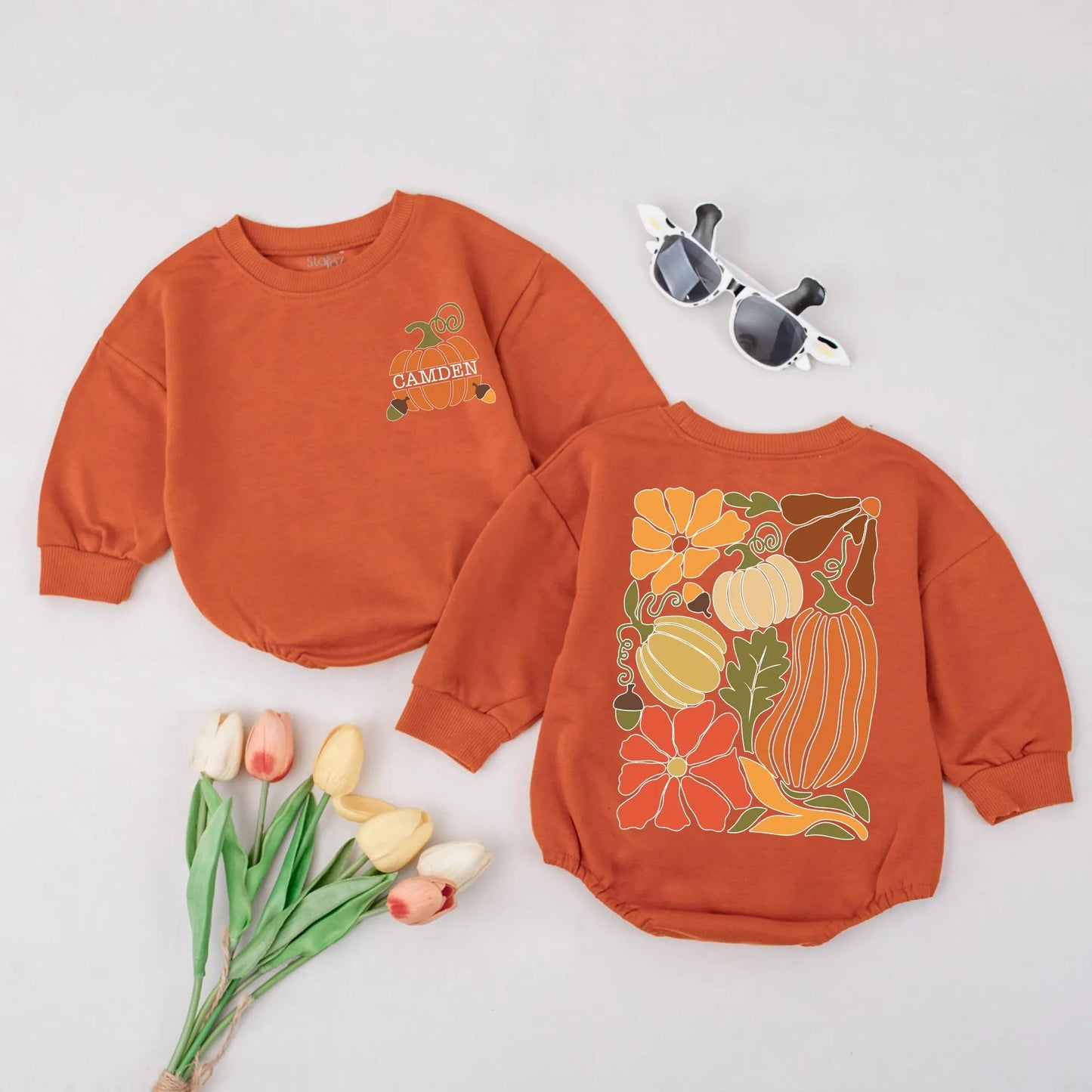 Custom Name Pumpkin Season Bubble Romper Cute Thanksgiving Bodysuit Sweet Pumpkin Baby Shower Outfit Cozy Fall Baby Gift Newborn Clothes