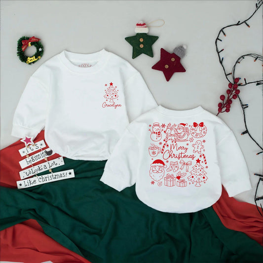 Custom "Gracelynn" Vintage Christmas Romper Merry Christmas Baby Outfit Newborn Bodysuit Festive Baby Clothes