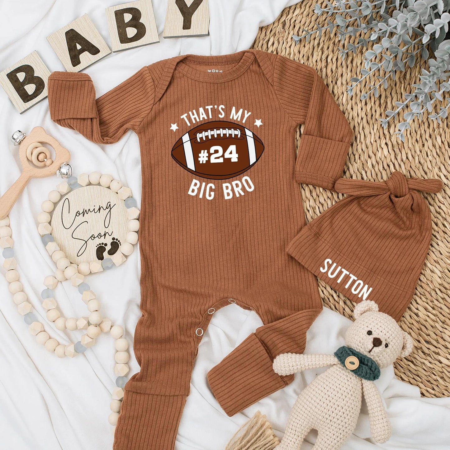 That's My Big Bro Football Baby Bodysuit #24 Newborn Outfit Game Day Sports Baby Clothes
