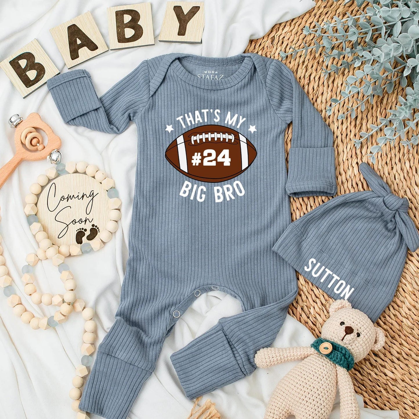 That's My Big Bro Football Baby Bodysuit #24 Newborn Outfit Game Day Sports Baby Clothes
