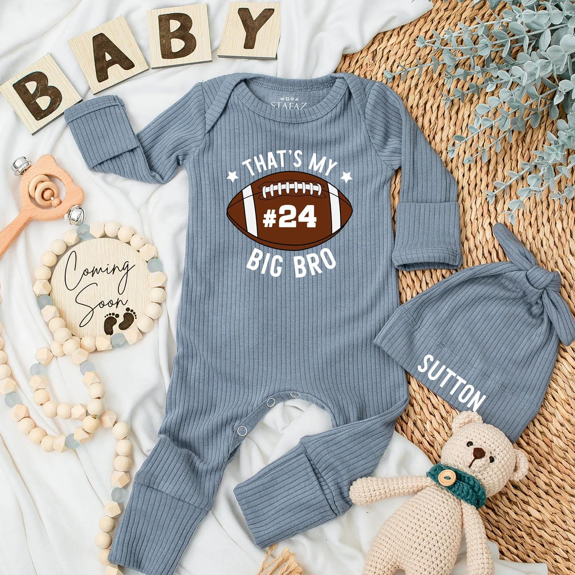 That's My Big Bro Football Baby Bodysuit #24 Newborn Outfit Game Day Sports Baby Clothes