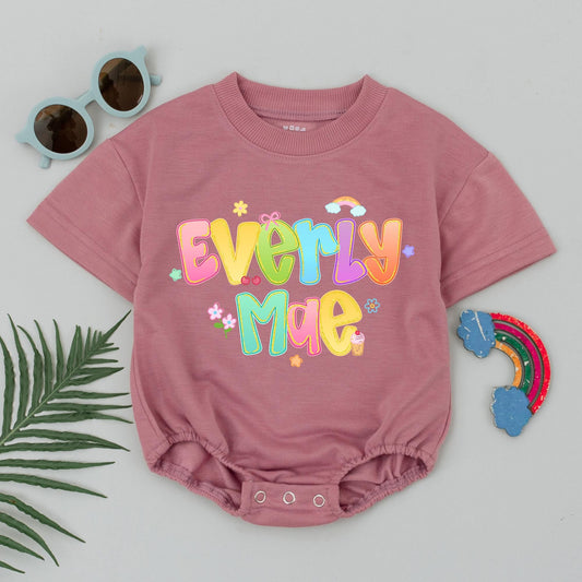 Everly Mae Personalized Baby Bubble Romper Pastel Rainbow Flowers First Birthday Girl Gift Custom Name Outfit Baby Shower