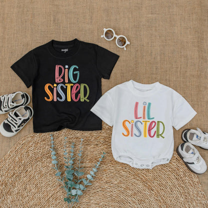 Big Sister Lil Sister Matching Colorful Floral Shirts for Baby Girls and Toddlers Sibling Gift Outfit