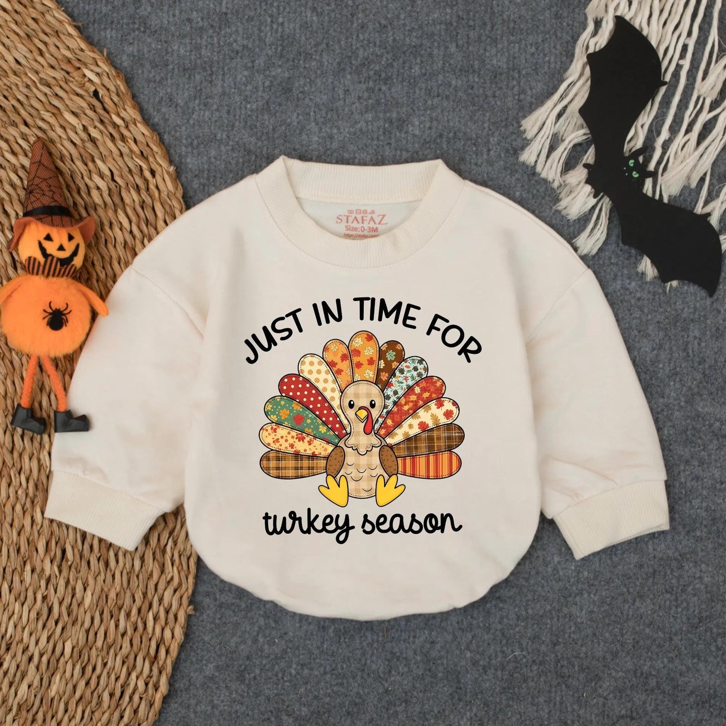 Patchwork Turkey Season Baby Bubble Romper with Floral Polka Dot Plaid Designs Fun Festive Thanksgiving Toddler Infant Outfit for Turkey Day Gift