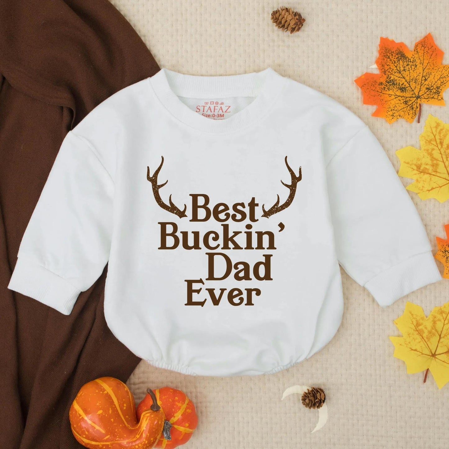 Best Buckin' Dad Ever Baby Boy Bubble Romper with Antlers Bodysuit Modern Rustic Fathers Day Gift Baby Shower Clothes Toddler Outfit