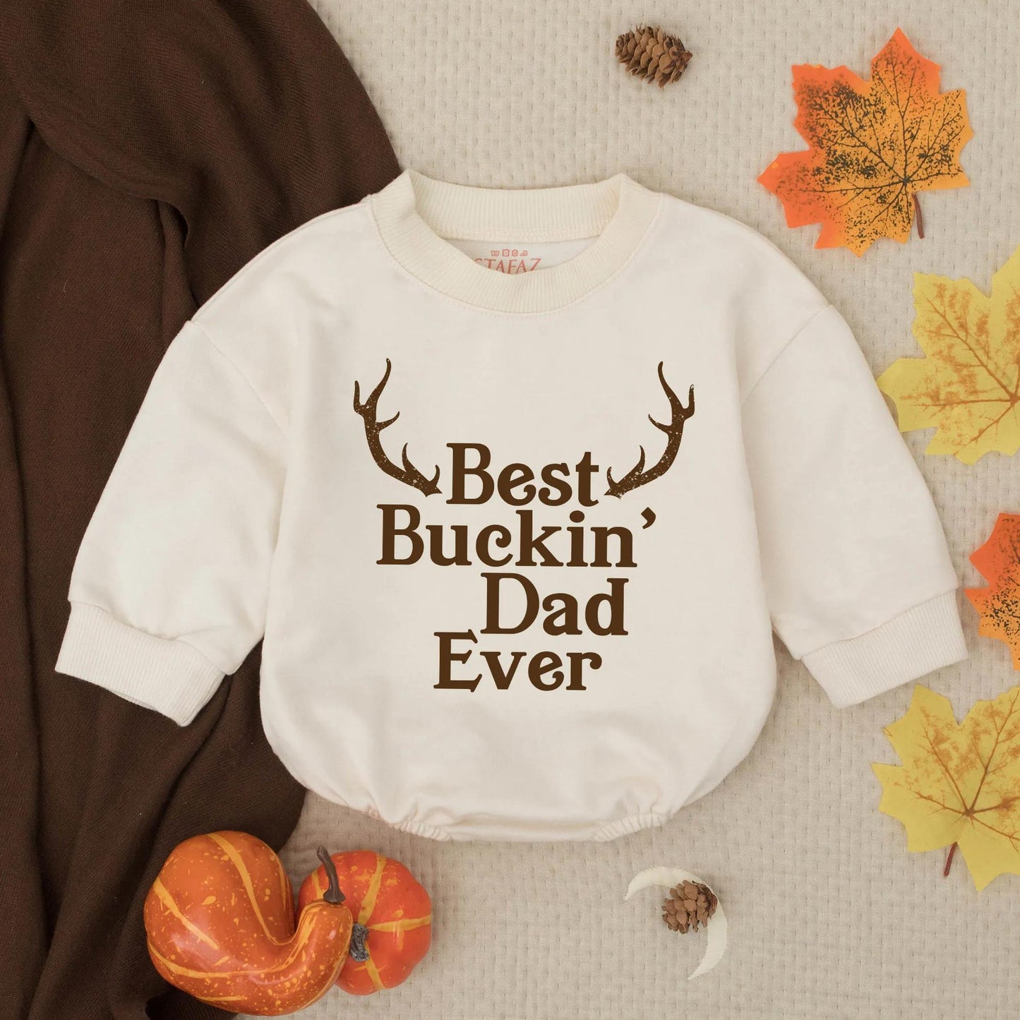 Best Buckin' Dad Ever Baby Boy Bubble Romper with Antlers Bodysuit Modern Rustic Fathers Day Gift Baby Shower Clothes Toddler Outfit