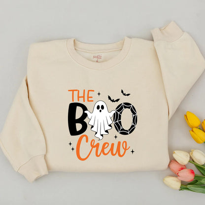 Cute Retro Halloween Boo Crew Baby Romper Ghost Spiderweb White Orange Adorable Little Ghost and Bat Accents Fun Baby Boy Outfit Shower Gift