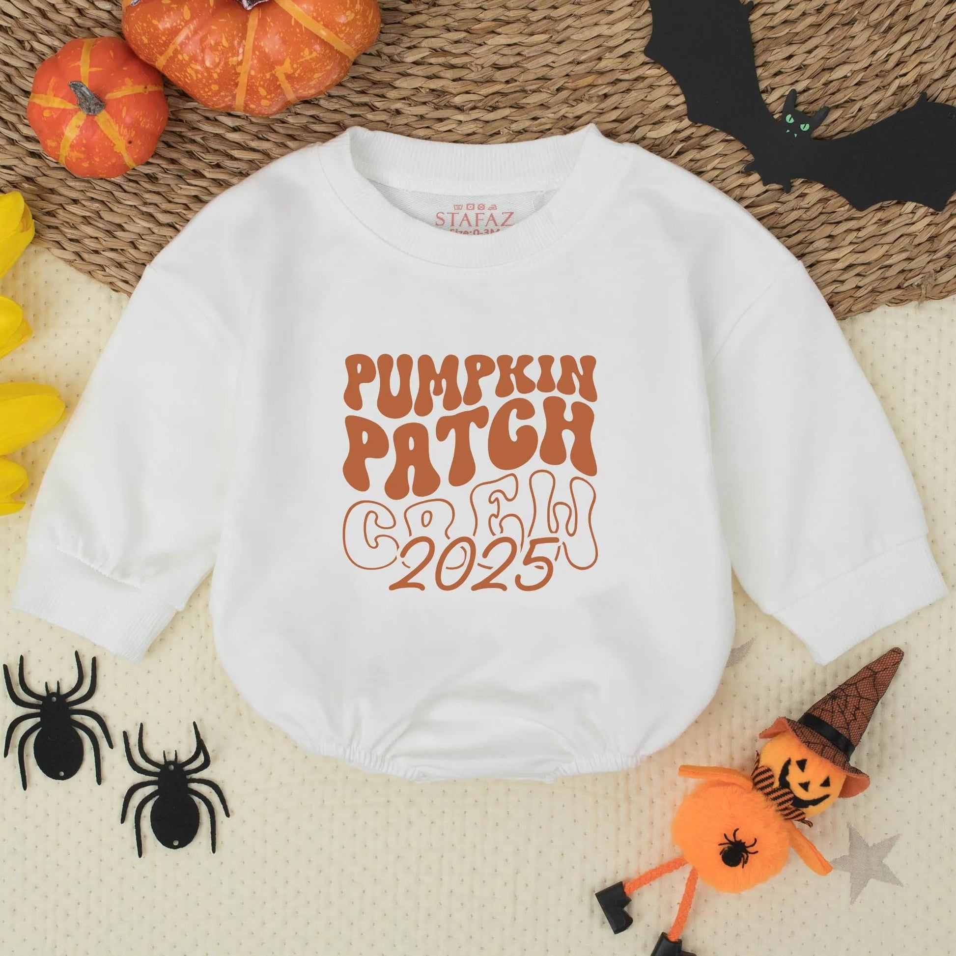 Pumpkin Patch Crew 2025 Romper: Retro Fall Baby Bodysuit, Cute Thanksgiving Outfit, Farm Fresh Style for Newborns & Toddlers, Perfect Pumpkin Picking!