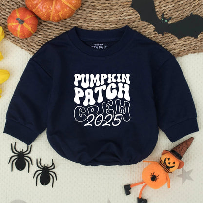 Pumpkin Patch Crew 2025 Romper: Retro Fall Baby Bodysuit, Cute Thanksgiving Outfit, Farm Fresh Style for Newborns & Toddlers, Perfect Pumpkin Picking!