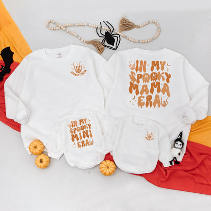 Spooky Mama Era & Mini Matching Halloween Sweatshirt Baby Outfit Mom Baby Rock On Skeleton Hand Warm Orange Autumn Festive Fall Clothes