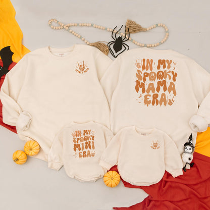 Spooky Mama Era & Mini Matching Halloween Sweatshirt Baby Outfit Mom Baby Rock On Skeleton Hand Warm Orange Autumn Festive Fall Clothes