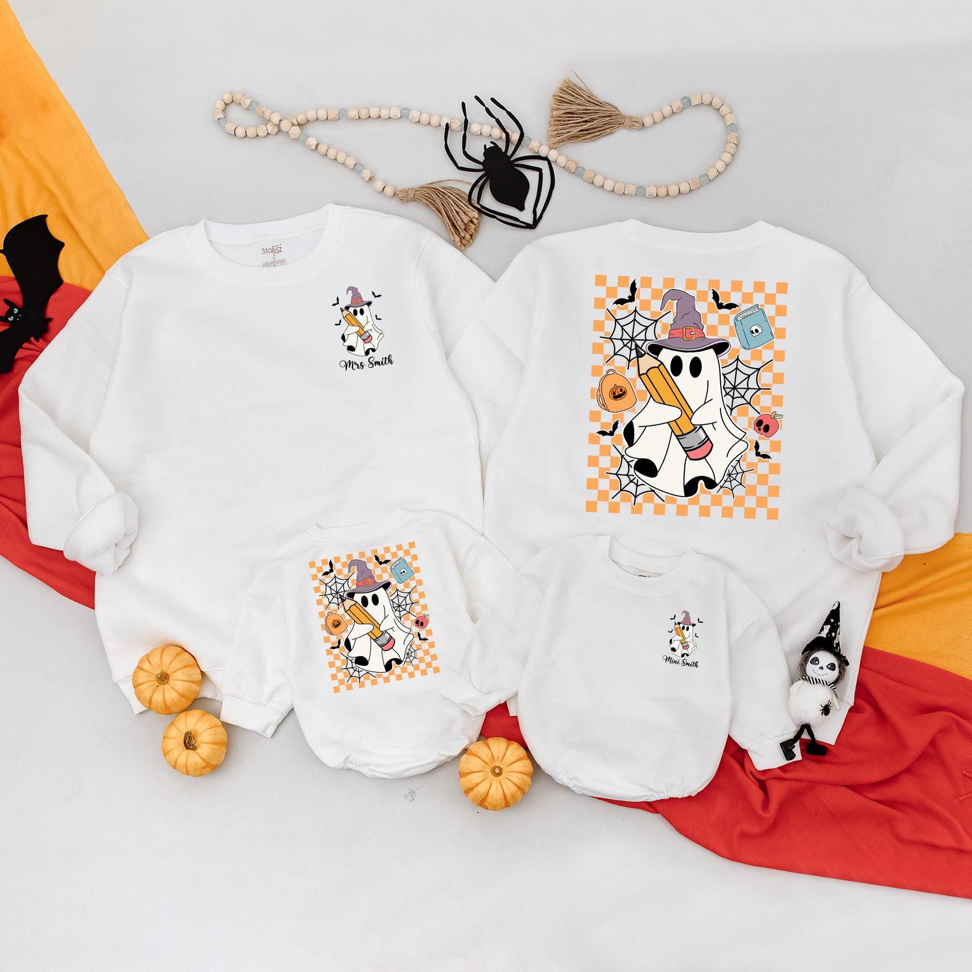 Cute Ghost Halloween Sweatshirt Romper Outfit Mommy and Me Matching Family Spooky Season Fall Autumn Vibes