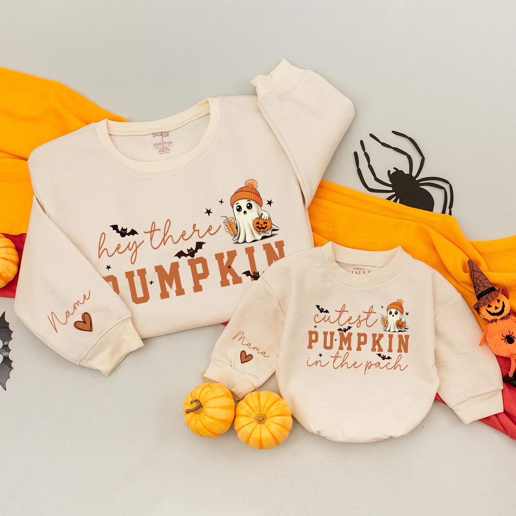 Hey There Pumpkin Matching Family Sweatshirt Romper Set, Cutest Ghost Halloween Outfit, Fall Mommy and Me Clothes, Spooky Season Baby Outfit 139