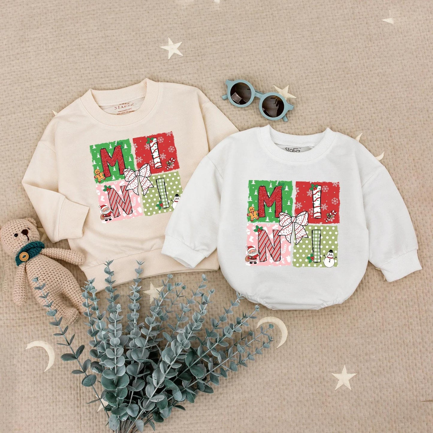 Festive Mama & Mini Christmas Sweatshirts, Matching Mommy and Me Holiday Sweaters, Playful Red Green Pink Graphic Outfit Cute Mother Daughter Gift