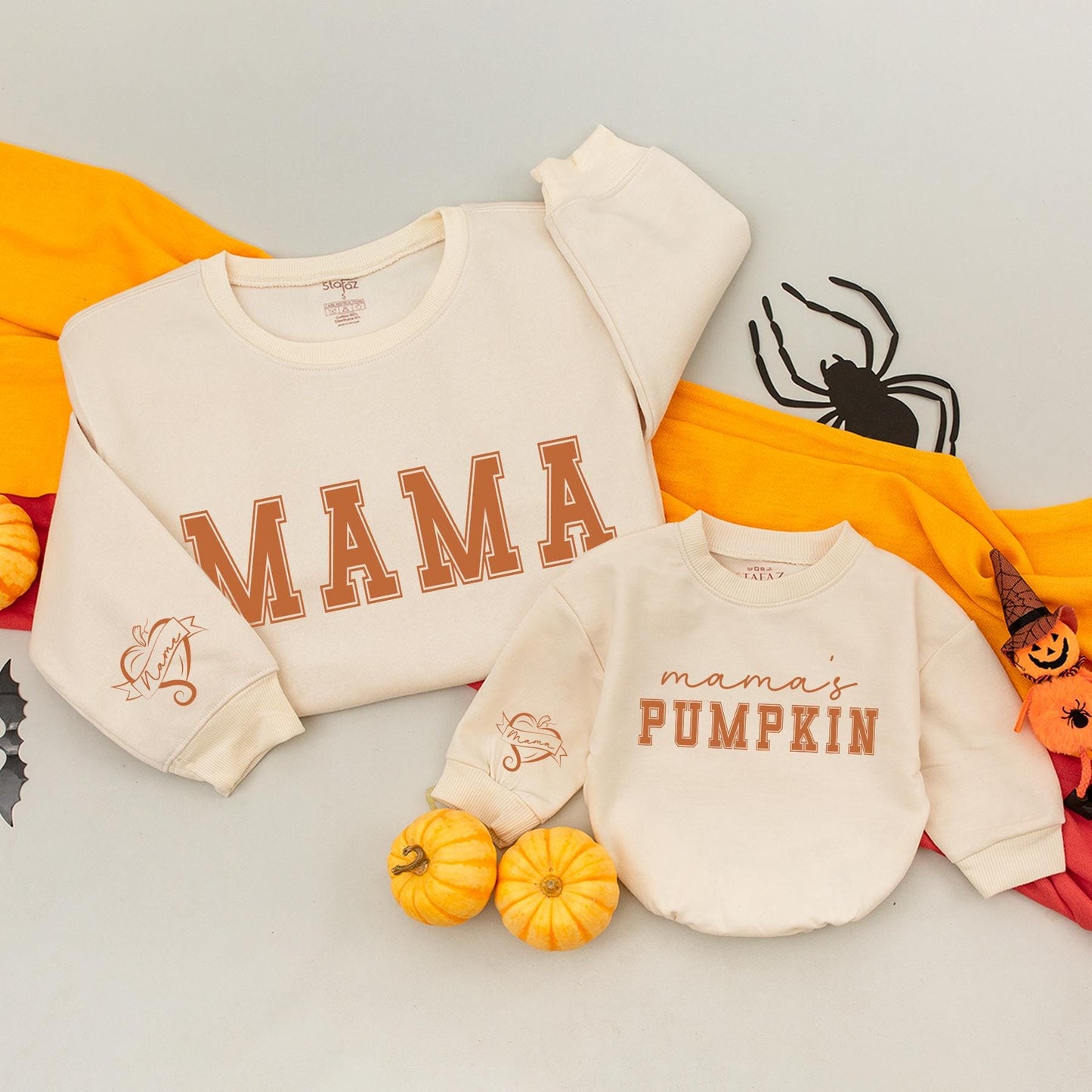 Mama and Mama's Pumpkin Matching Fall Sweatshirts Cute Autumn Family Outfits Thanksgiving Holiday Bash