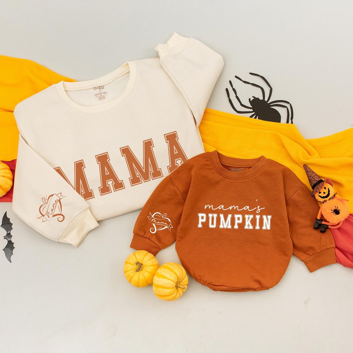 Mama and Mama's Pumpkin Matching Fall Sweatshirts Cute Autumn Family Outfits Thanksgiving Holiday Bash