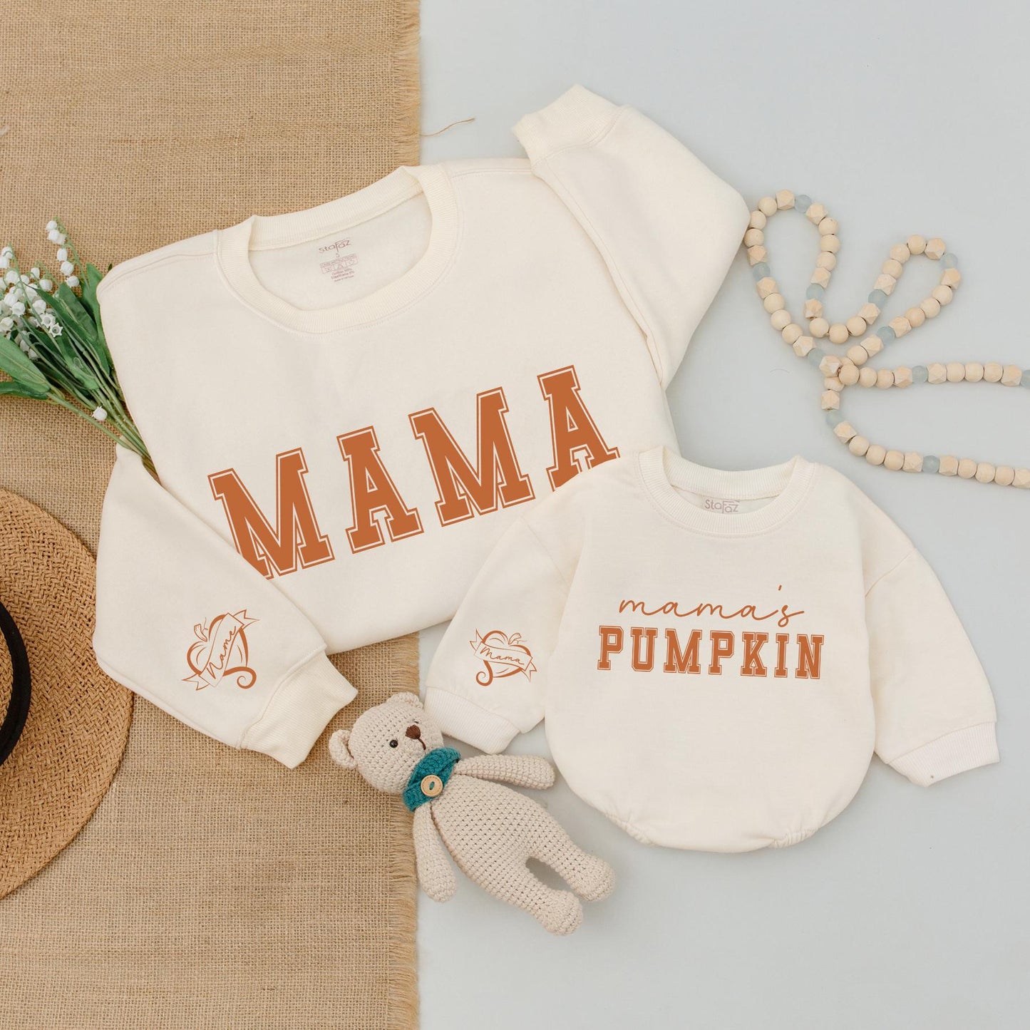 Mama and Mama's Pumpkin Matching Fall Sweatshirts Cute Autumn Family Outfits Thanksgiving Holiday Bash