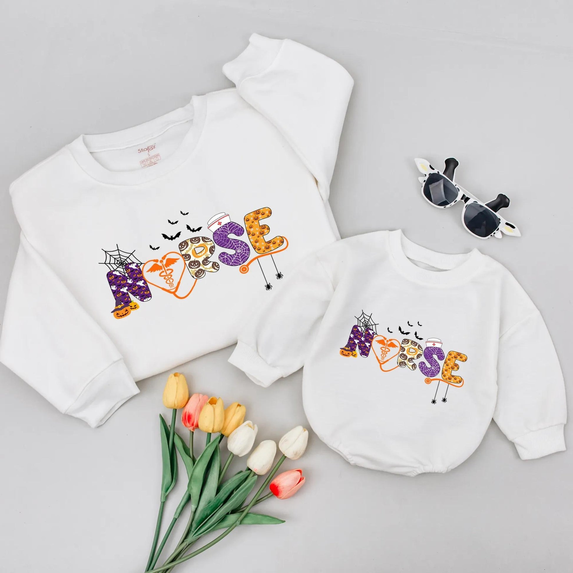 Cute Halloween Nurse Baby Romper Playful Pumpkin Ghost Bat Orange Heart Caduceus Infant Outfit