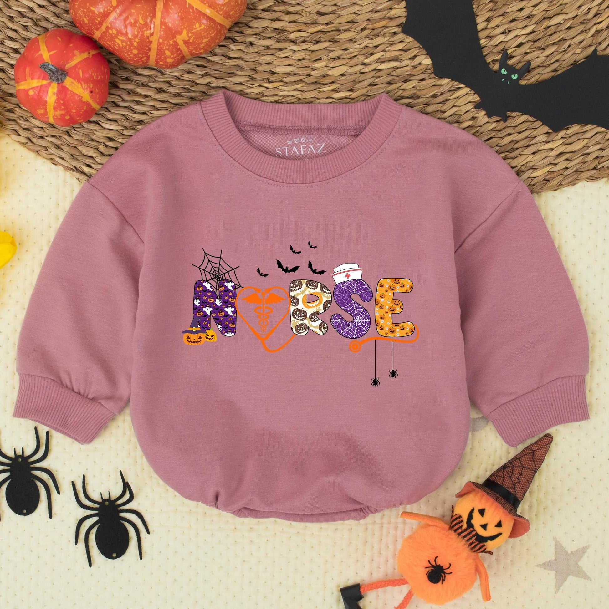Cute Halloween Nurse Baby Romper Playful Pumpkin Ghost Bat Orange Heart Caduceus Infant Outfit
