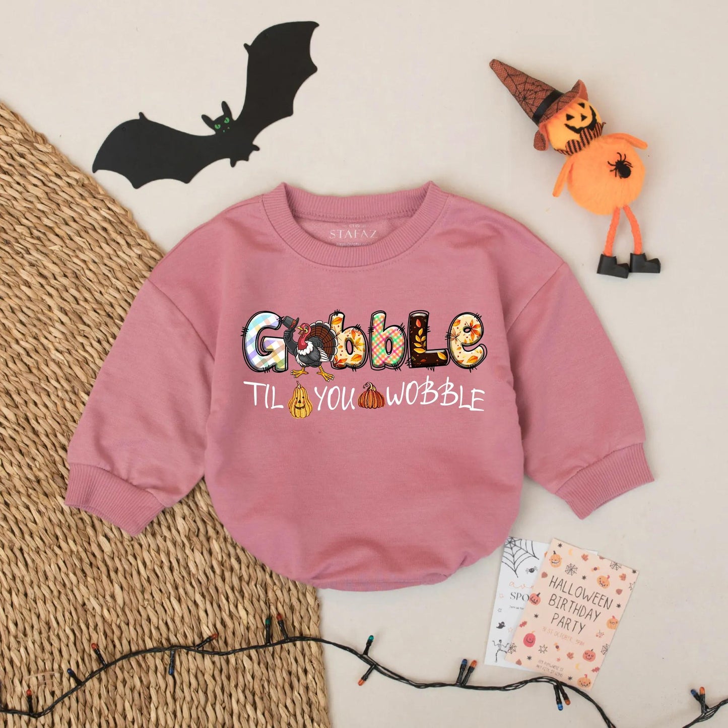 Gobble Til You Wobble Baby Thanksgiving Romper - Personalized Turkey Outfit with Plaid & Leaves Design, First Thanksgiving Gift