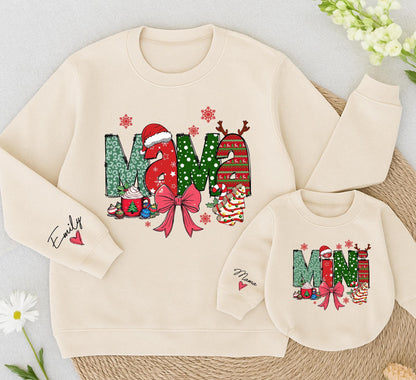 Mama and Mini Christmas Sweatshirt Matching Set, Festive Leopard Print Holiday Outfit for Mom Daughter, Cheerful Xmas Gift, Cozy Winter Clothes  