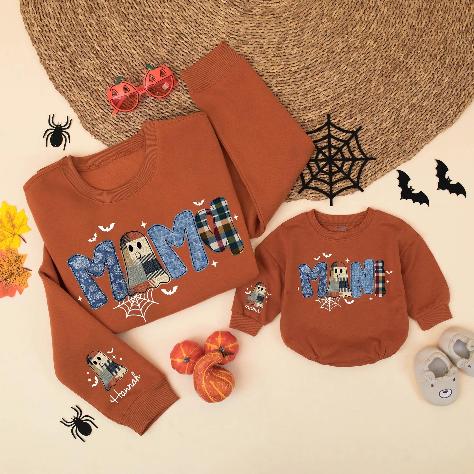 Matching Halloween Mama & Mini Plaid Ghost Sweatshirts, Spooky Family Outfits, Mommy and Me Cute Fall Shirts, Vintage Vibes