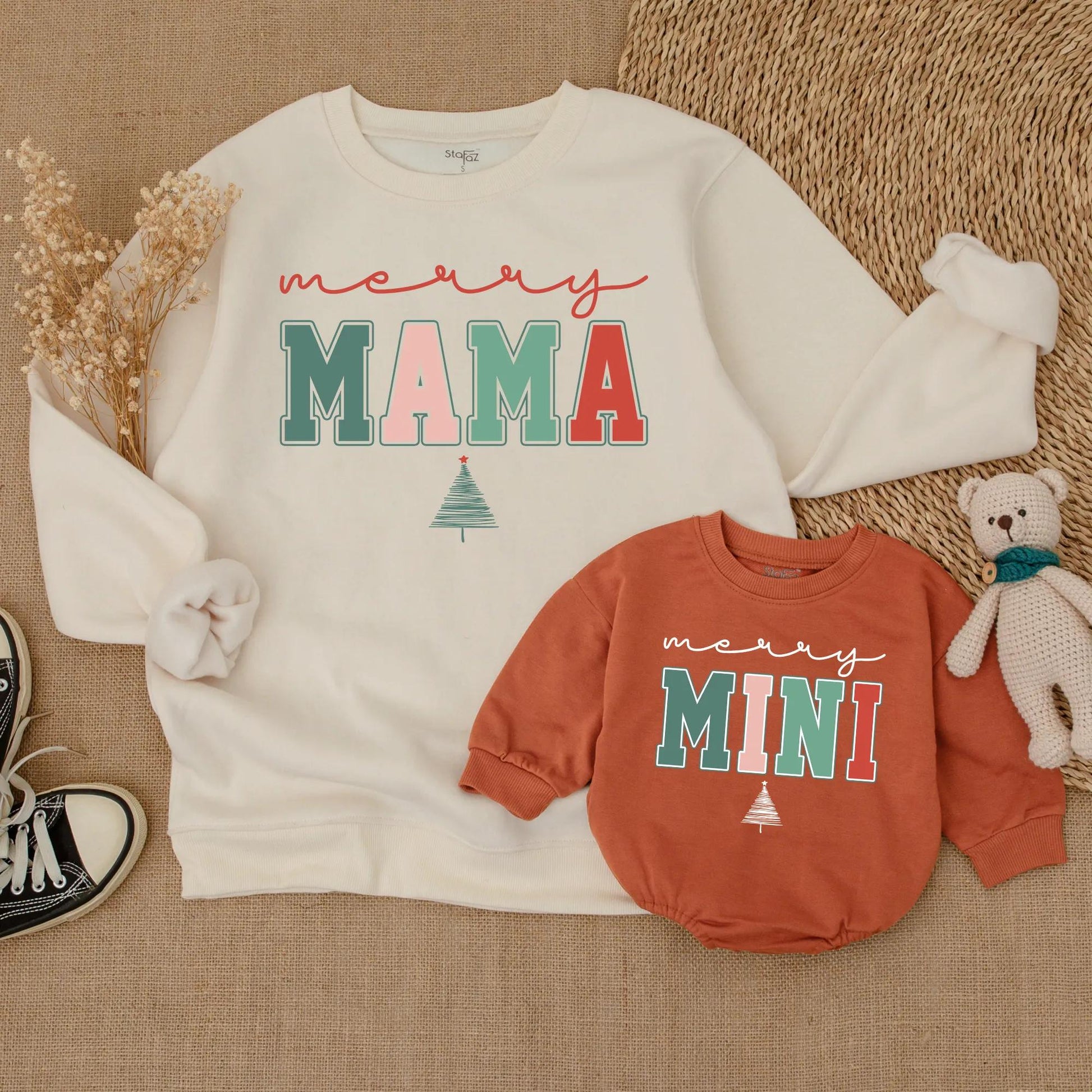 Merry Mama & Mini Matching Christmas Sweatshirts, Cute Mommy and Me Holiday Sweaters, Festive Family Matching Outfit, Soft Cotton Xmas Gift for Mom (139)
