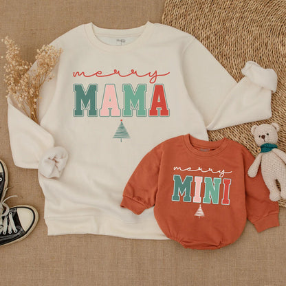 Merry Mama & Mini Matching Christmas Sweatshirts, Cute Mommy and Me Holiday Sweaters, Festive Family Matching Outfit, Soft Cotton Xmas Gift for Mom (139)