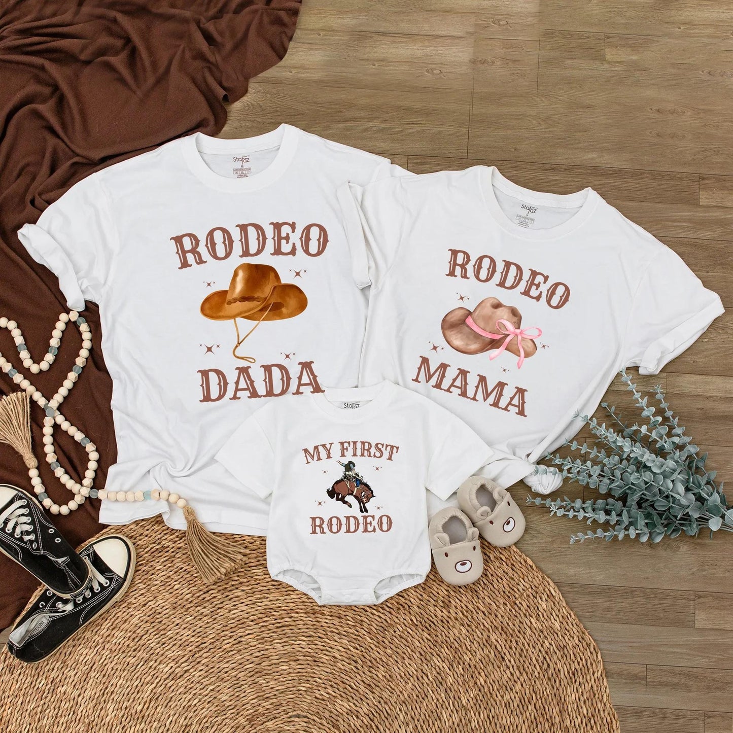 My First Rodeo Family Matching Shirts for Cowboy Birthday Party, Western Mom Dad Sister Outfit, Country Girl Boy Tee, Cute Rodeo Starburst Design (139 chars)