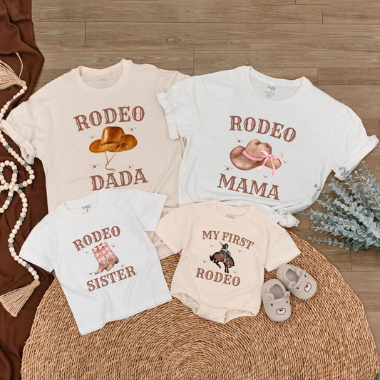 My First Rodeo Family Matching Shirts for Cowboy Birthday Party, Western Mom Dad Sister Outfit, Country Girl Boy Tee, Cute Rodeo Starburst Design (139 chars)