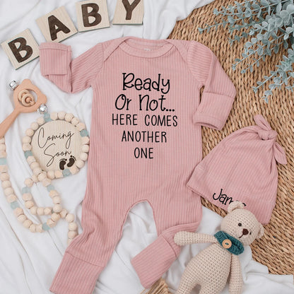 Ready Or Not Here Comes Another One Baby Bodysuit Second Pregnancy Announcement Newborn Outfit Due Date Reveal Gift Classic Design