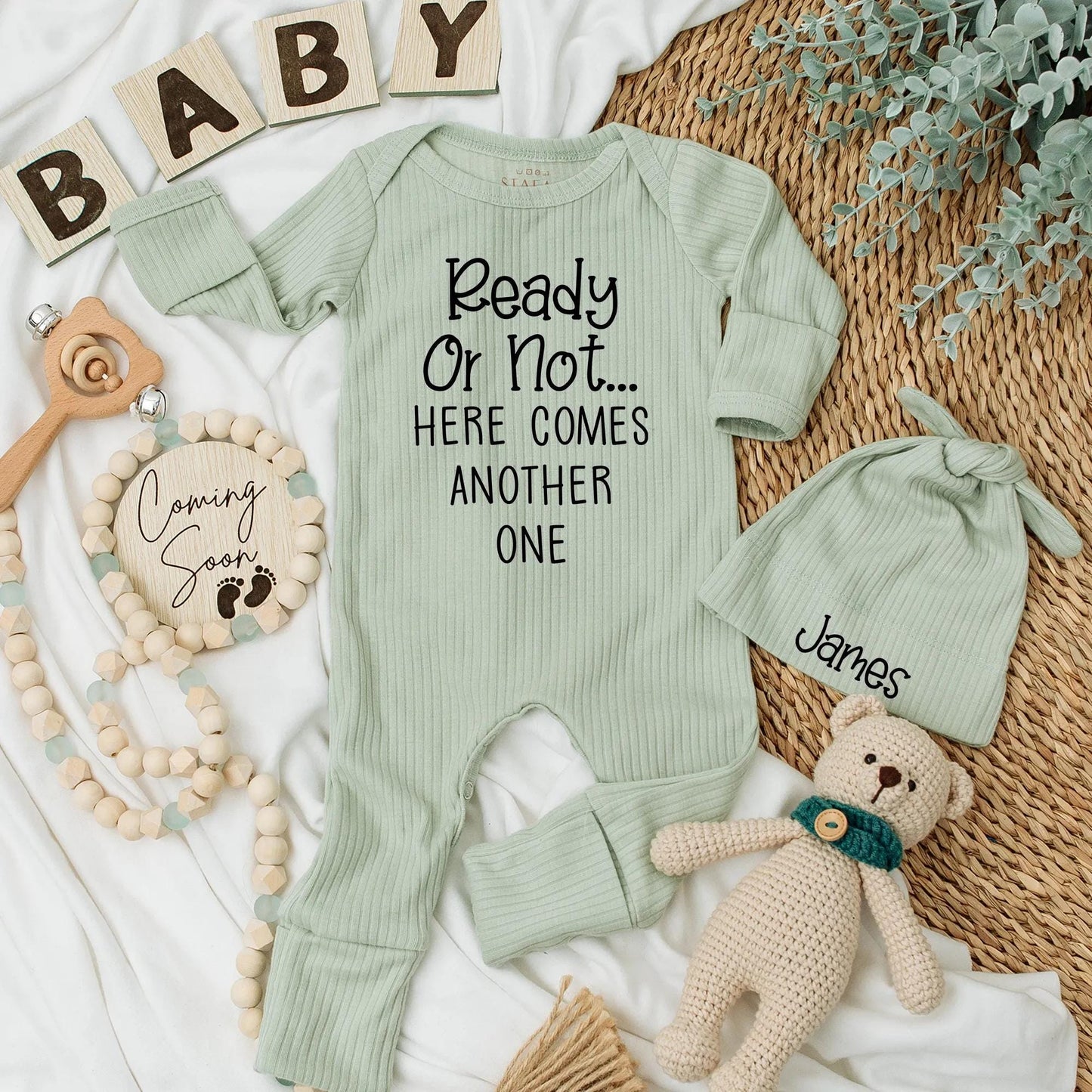 Ready Or Not Here Comes Another One Baby Bodysuit Second Pregnancy Announcement Newborn Outfit Due Date Reveal Gift Classic Design