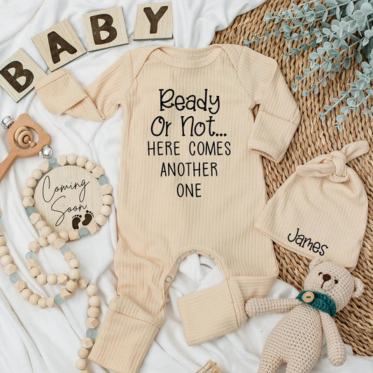 Ready Or Not Here Comes Another One Baby Bodysuit Second Pregnancy Announcement Newborn Outfit Due Date Reveal Gift Classic Design