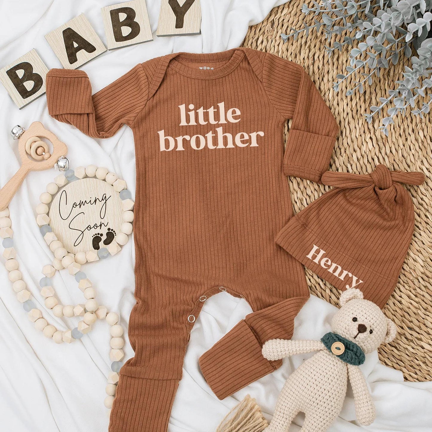 Little Brother Baby Bodysuit with 'Henry' Hat, Newborn Outfit for Baby Boy, Sibling Gift, Baby Announcement, Soft & Comfortable Clothes