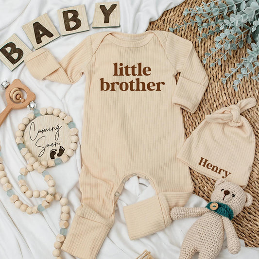 Little Brother Baby Bodysuit with 'Henry' Hat, Newborn Outfit for Baby Boy, Sibling Gift, Baby Announcement, Soft & Comfortable Clothes