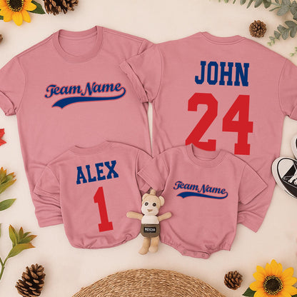 Custom Baseball Team Name Shirt Vintage Style Jersey for Toddler Boy, Personalized Number & Name, Matching Family Sports Fan Outfit, Blue & Red