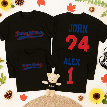 Custom Baseball Team Name Shirt Vintage Style Jersey for Toddler Boy, Personalized Number & Name, Matching Family Sports Fan Outfit, Blue & Red
