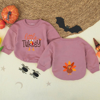 Little Turkey Retro Thanksgiving Baby Romper Orange Brown Cartoon Turkey Head Cute Baby Girl Outfit Soft Cotton Comfortable Holiday Gift