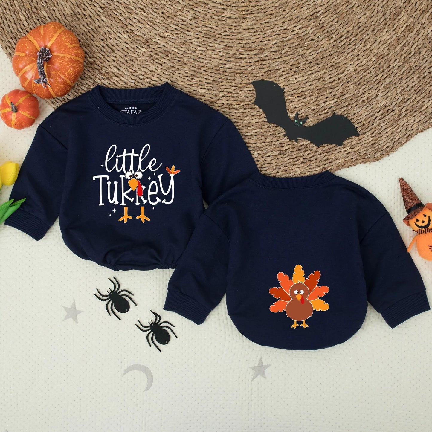 Little Turkey Retro Thanksgiving Baby Romper Orange Brown Cartoon Turkey Head Cute Baby Girl Outfit Soft Cotton Comfortable Holiday Gift