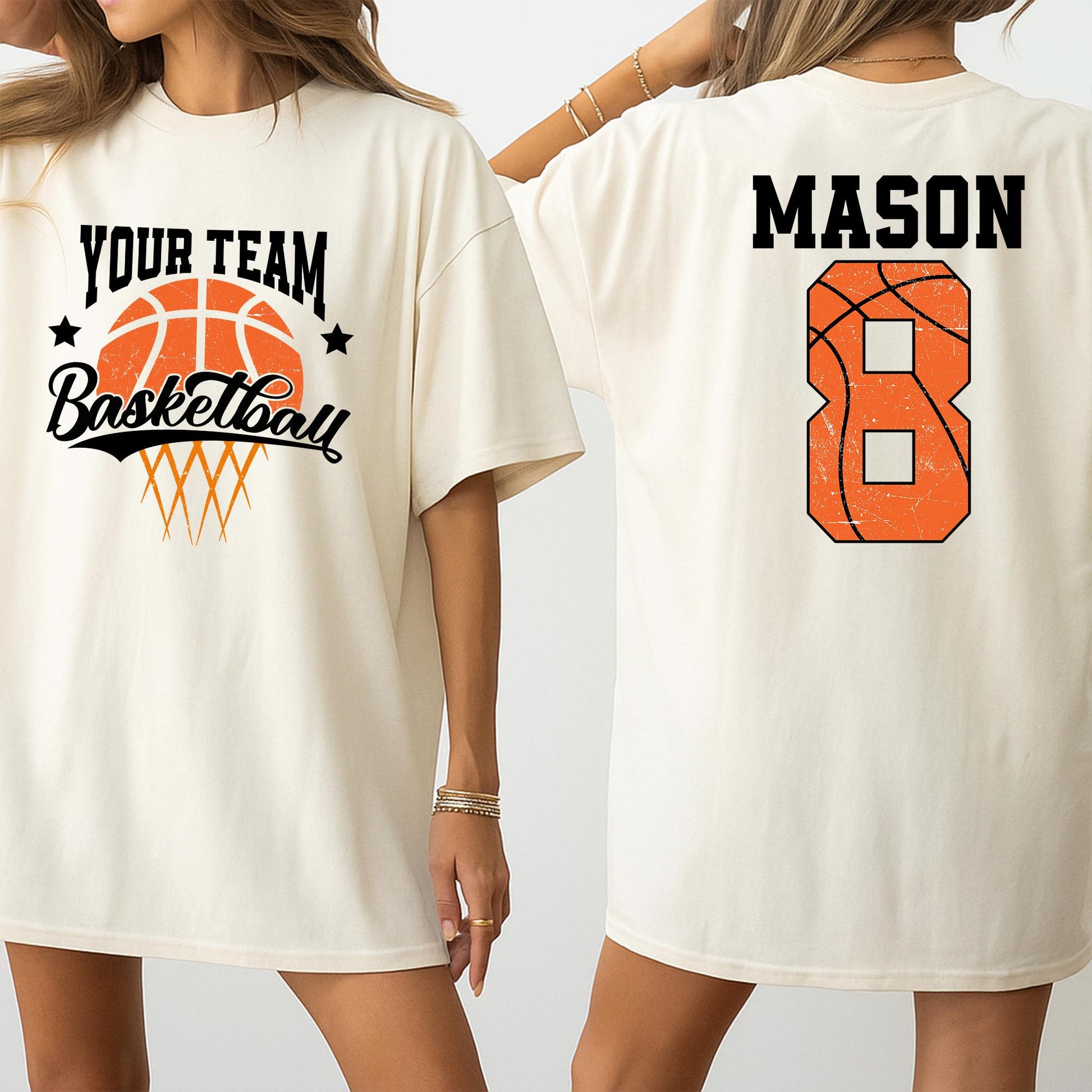 Personalized Basketball Team Sweater, Custom Player Number Shirt, Basketball Mom Tee, Game Day Hoops Fan Gift, Mascot Name on Net Jersey Style Top (139 chars)
