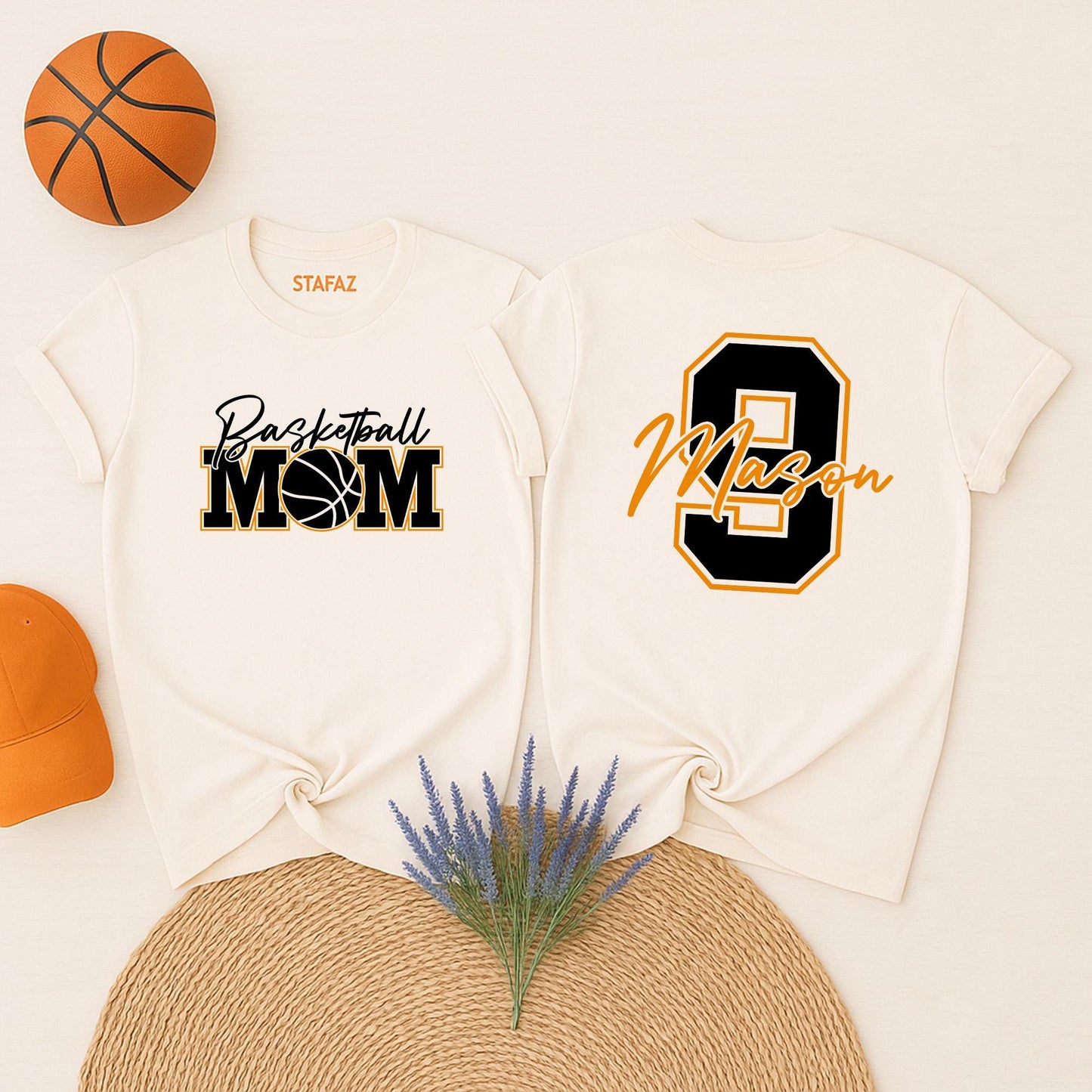 Custom Basketball MOM Sweater, Mason's Number Game Day Sweatshirt, Personalized Team Spirit Wear, Orange Outline Fan Outfit for Basketball Season (139 chars)