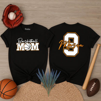 Custom Basketball MOM Sweater, Mason's Number Game Day Sweatshirt, Personalized Team Spirit Wear, Orange Outline Fan Outfit for Basketball Season (139 chars)