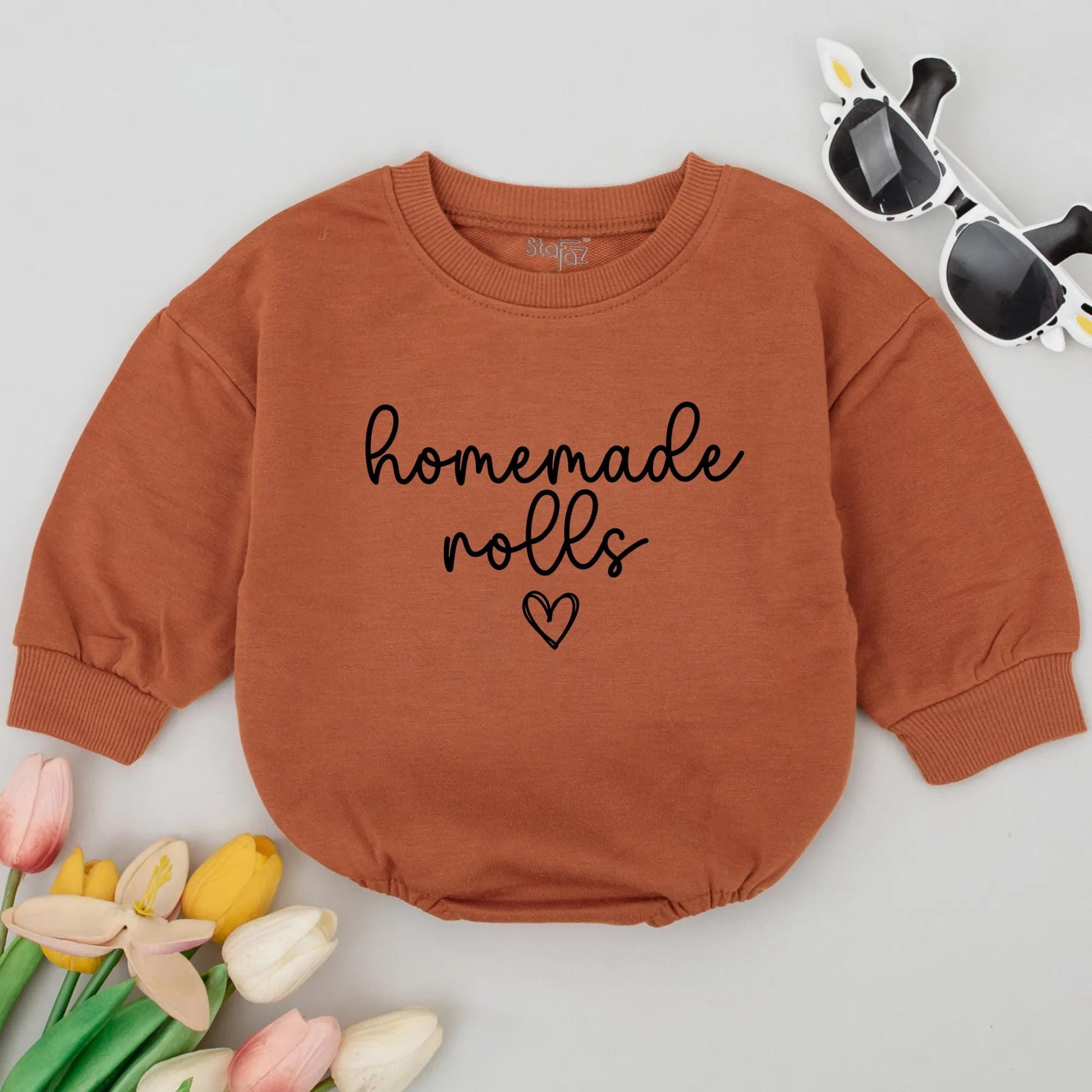 Homemade Rolls Fall Baby Romper First Thanksgiving Day Bodysuit Outfit with Heart Design Retro Toddler Sweatshirt Winter Kids Clothes Baby Shower Gift