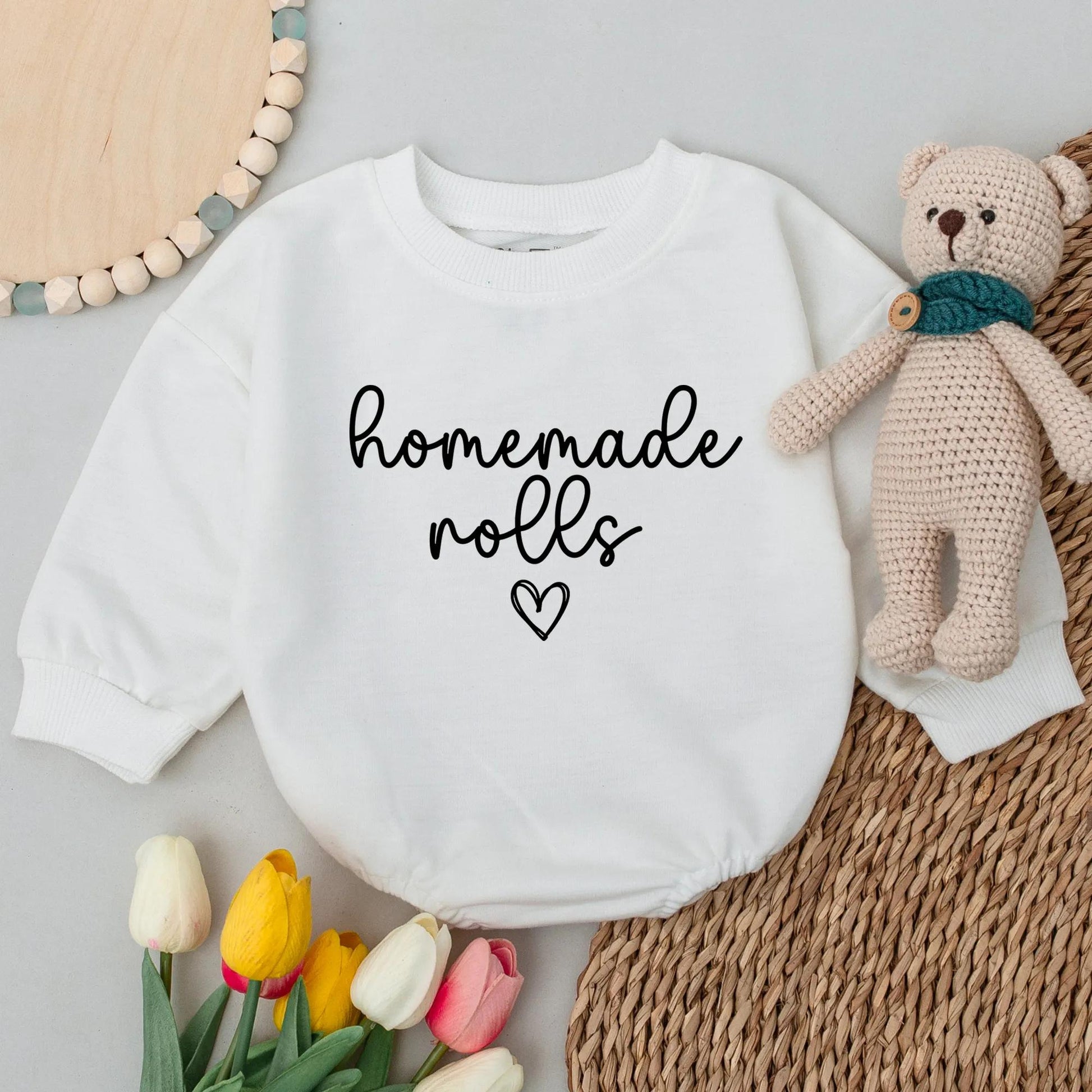 Homemade Rolls Fall Baby Romper First Thanksgiving Day Bodysuit Outfit with Heart Design Retro Toddler Sweatshirt Winter Kids Clothes Baby Shower Gift